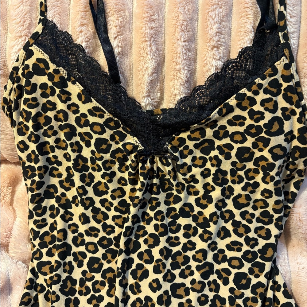 George Animal Print Cami with Black Lace